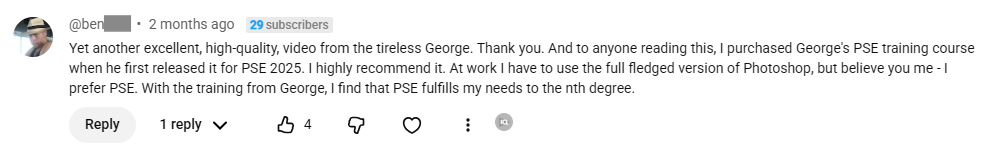 Screenshot of a five-star customer testimonial recommending George Peirson's course.